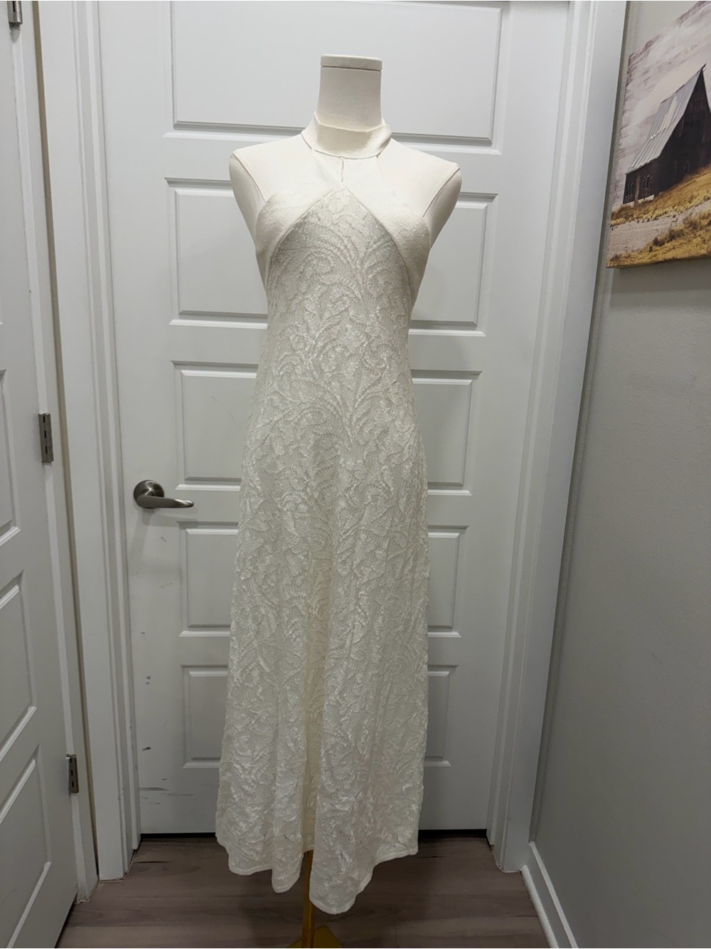 Zara Cream Halter Lace Maxi Dress - Picture 5 of 11